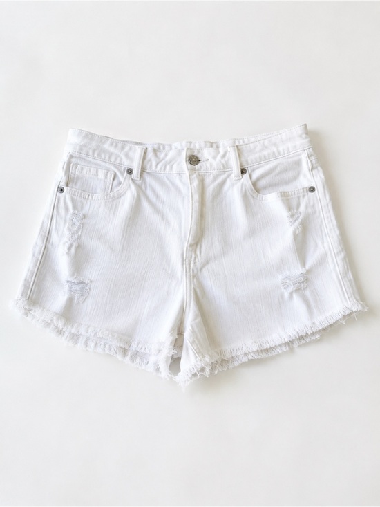 eunina Pants - Eunina White Distressed Frayed Hem Denim Shorts size Large